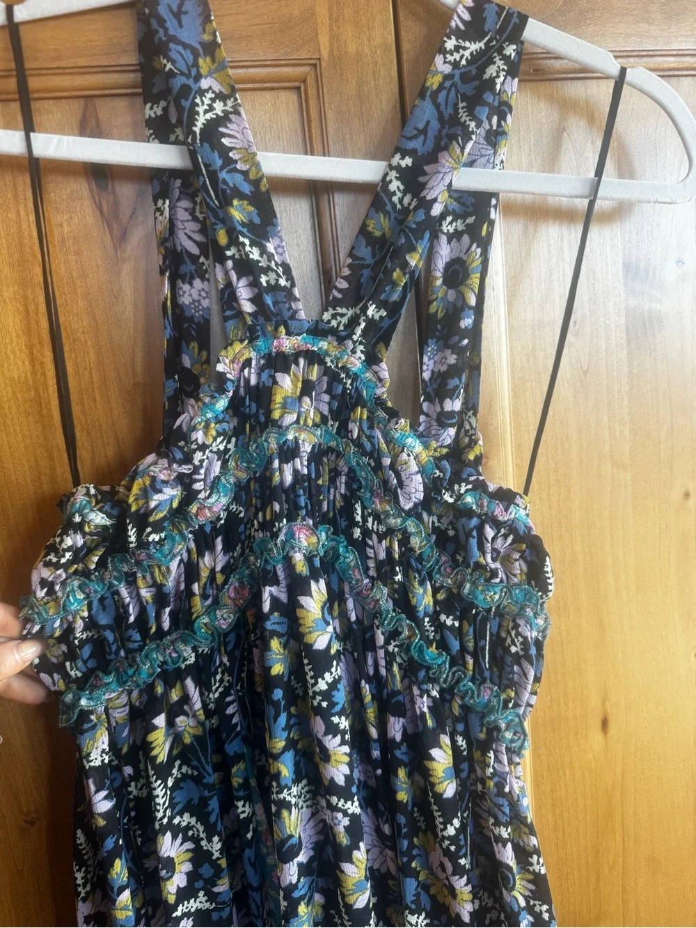 Free People Floral Print Blue Chemise Maxi Slip with Slit - Picture 6 of 9